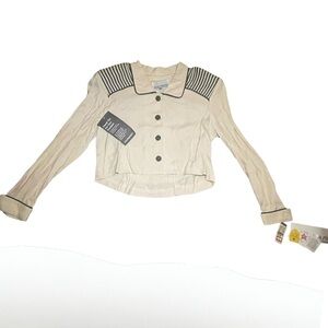 Sheri Martin Cream Cropped Blazer with Black Accents Size 6